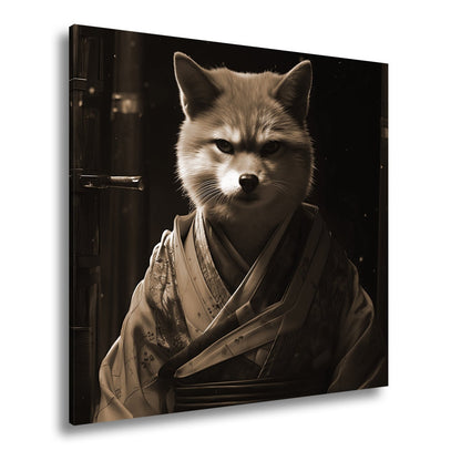 Leinwandbild Ein Fuchs in Kimono – würdevoll im dämmrigen Licht. - deyoli