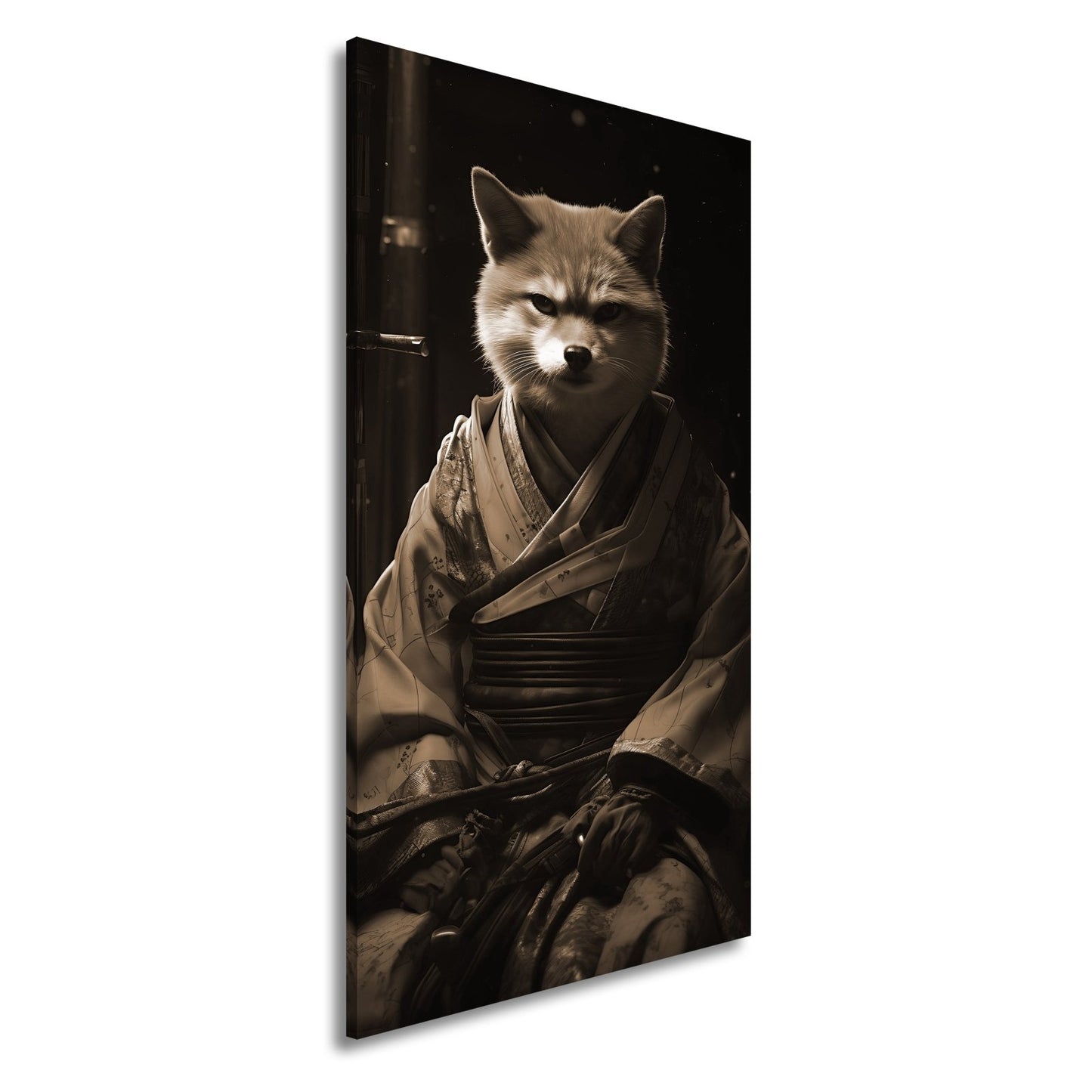 Leinwandbild Ein Fuchs in Kimono – würdevoll im dämmrigen Licht. - deyoli