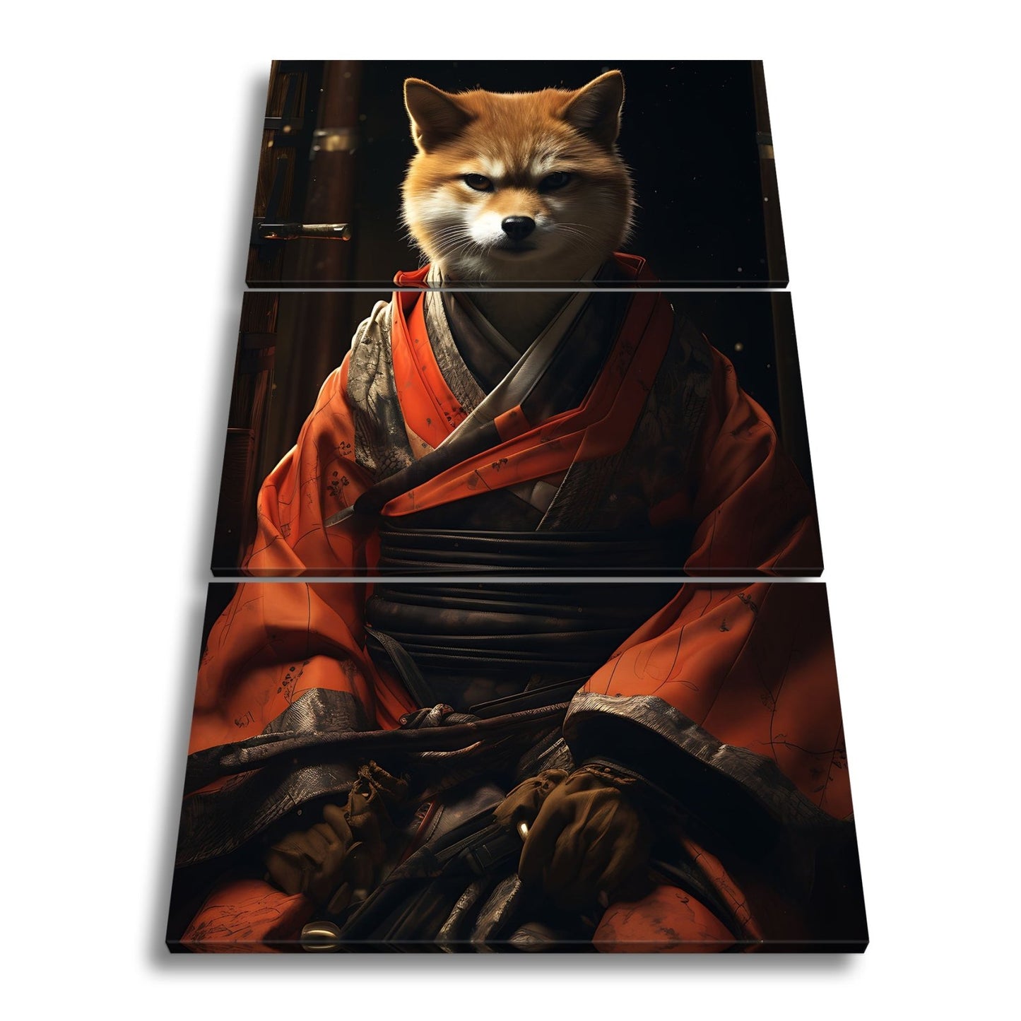 Leinwandbild Ein Fuchs in Kimono – würdevoll im dämmrigen Licht. - deyoli