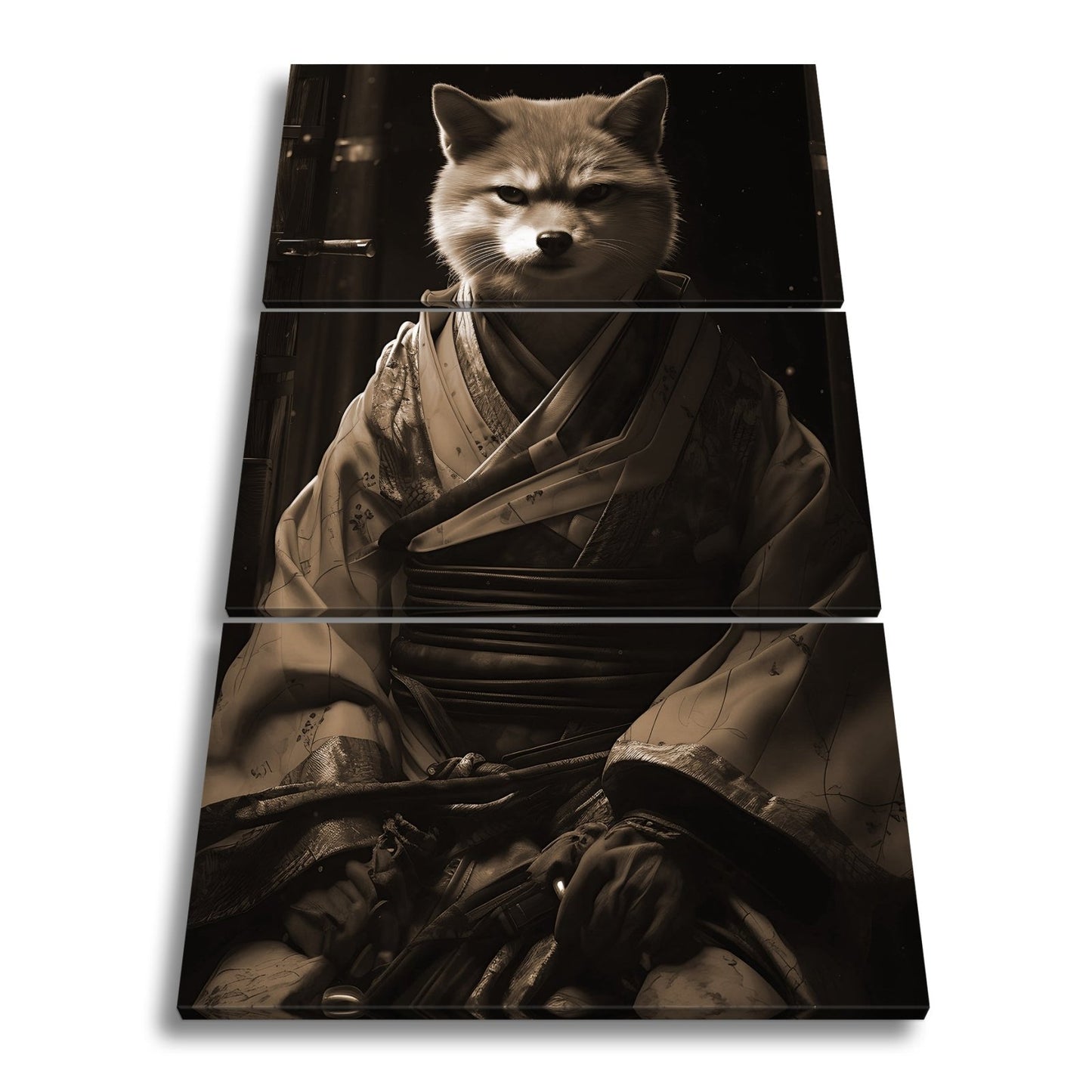 Leinwandbild Ein Fuchs in Kimono – würdevoll im dämmrigen Licht. - deyoli