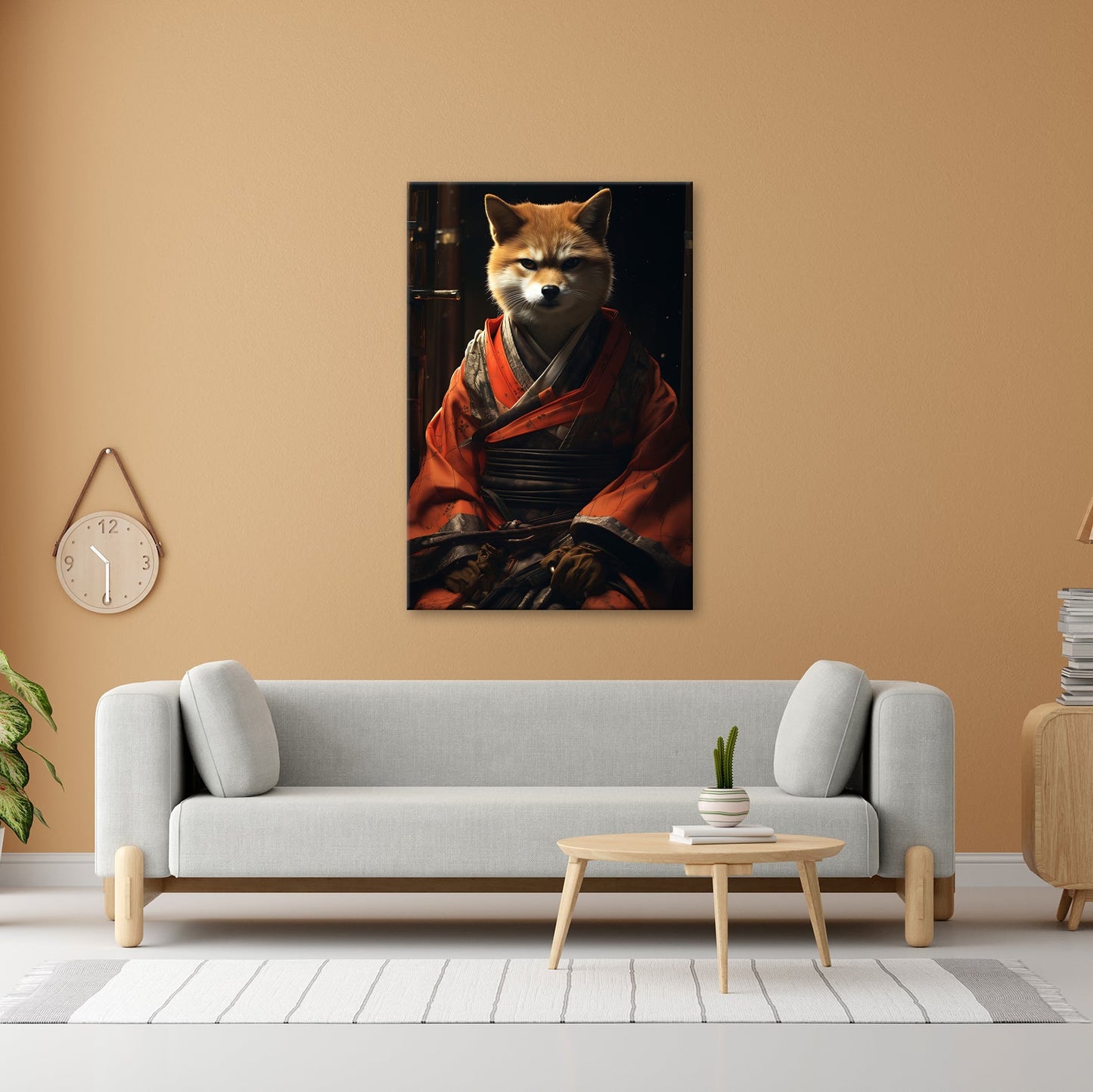 Leinwandbild Ein Fuchs in Kimono – würdevoll im dämmrigen Licht. - deyoli
