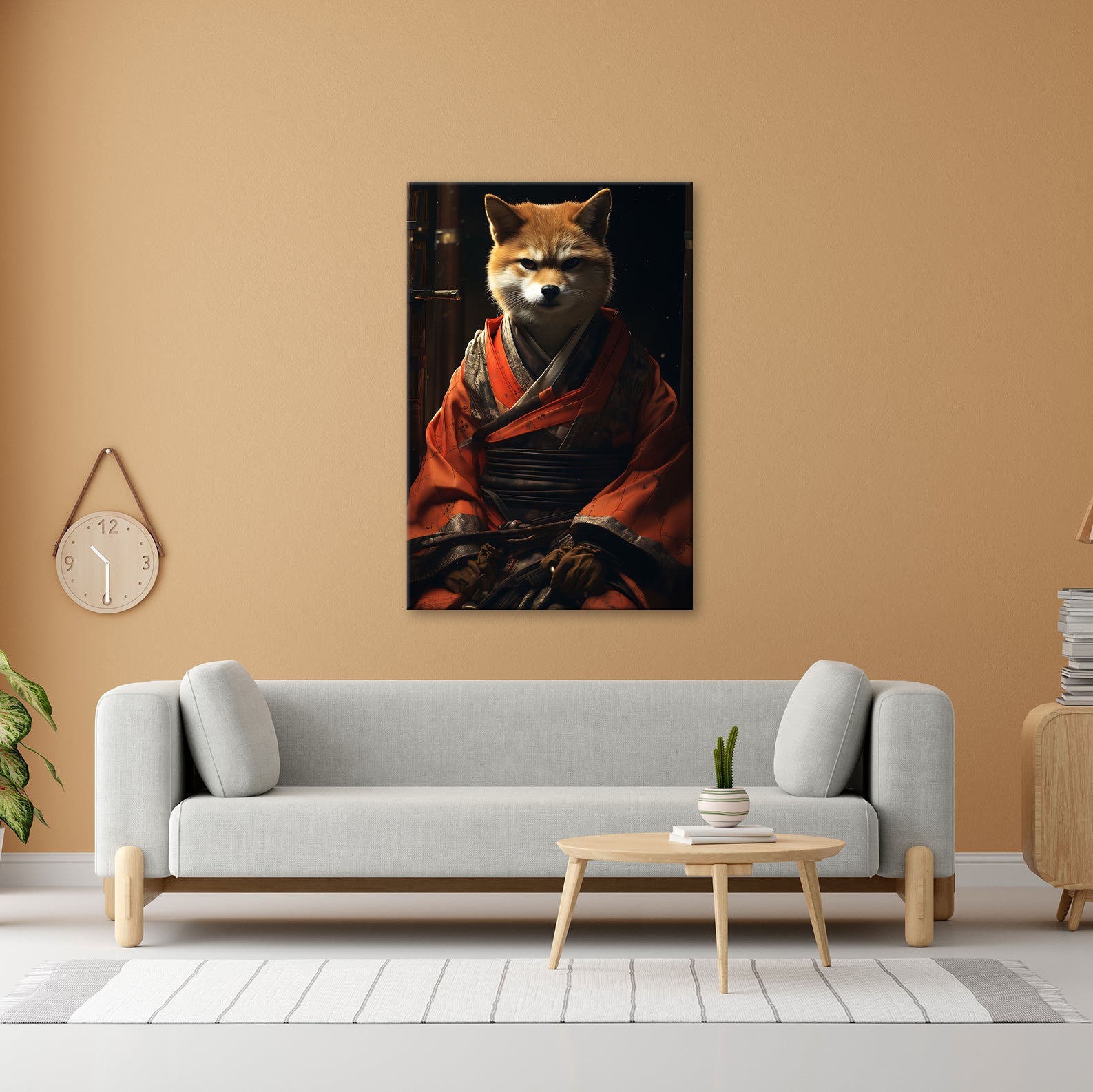 Leinwandbild Ein Fuchs in Kimono – würdevoll im dämmrigen Licht. - deyoli