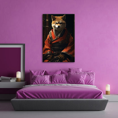 Leinwandbild Ein Fuchs in Kimono – würdevoll im dämmrigen Licht. - deyoli