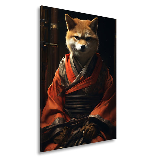 Leinwandbild Ein Fuchs in Kimono – würdevoll im dämmrigen Licht. - deyoli