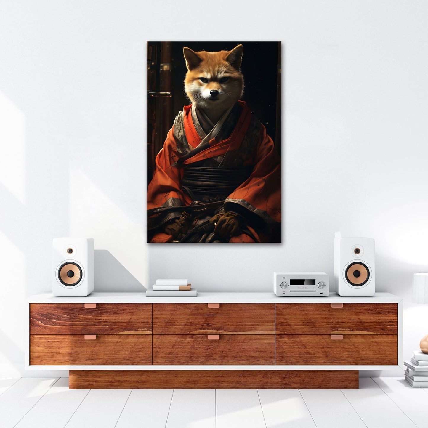 Leinwandbild Ein Fuchs in Kimono – würdevoll im dämmrigen Licht. - deyoli
