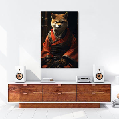 Leinwandbild Ein Fuchs in Kimono – würdevoll im dämmrigen Licht. - deyoli