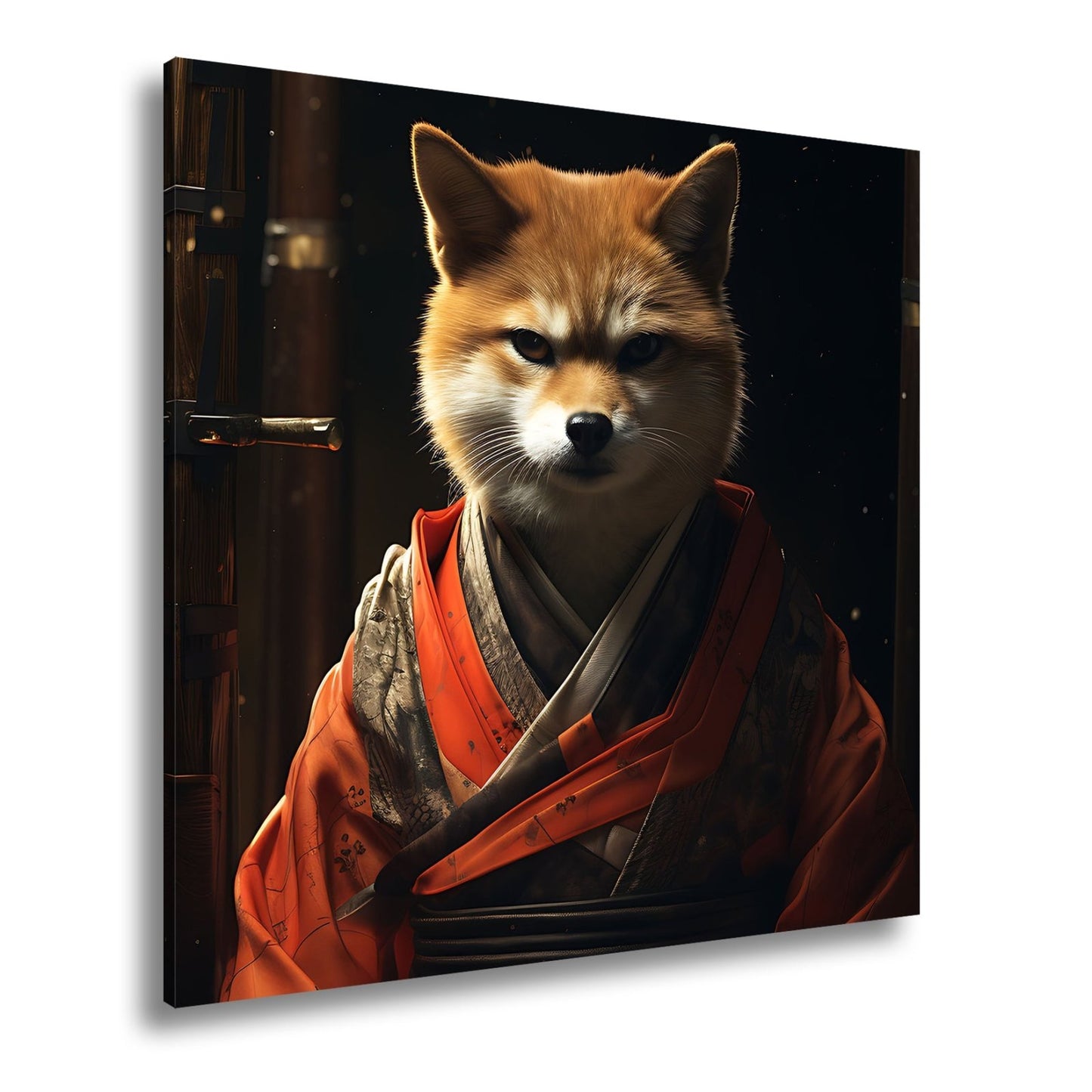 Leinwandbild Ein Fuchs in Kimono – würdevoll im dämmrigen Licht. - deyoli