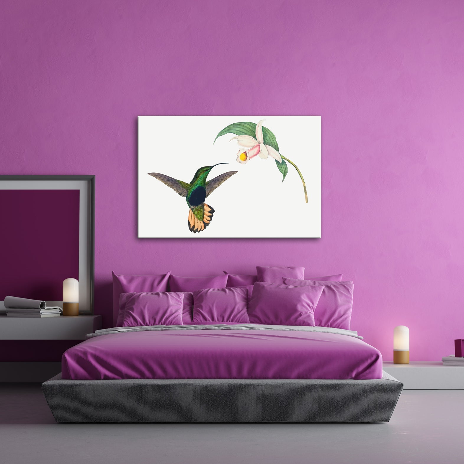Leinwandbild Ein Kolibri schwebt zum Blütenlicht – pure, lebendige Poesie - deyoli