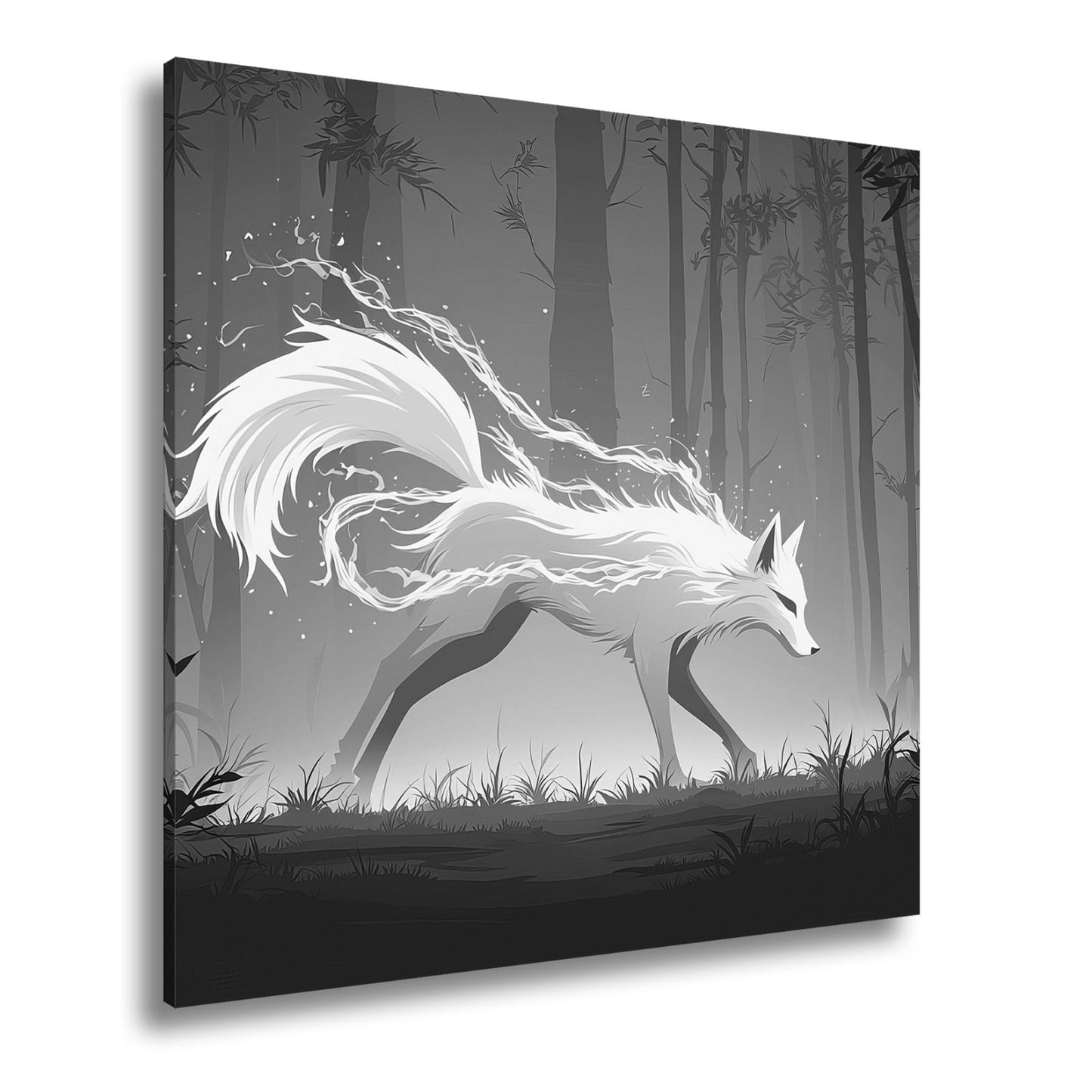Leinwandbild Ein leuchtender Geistfuchs streift durch den stillen Wald. - deyoli