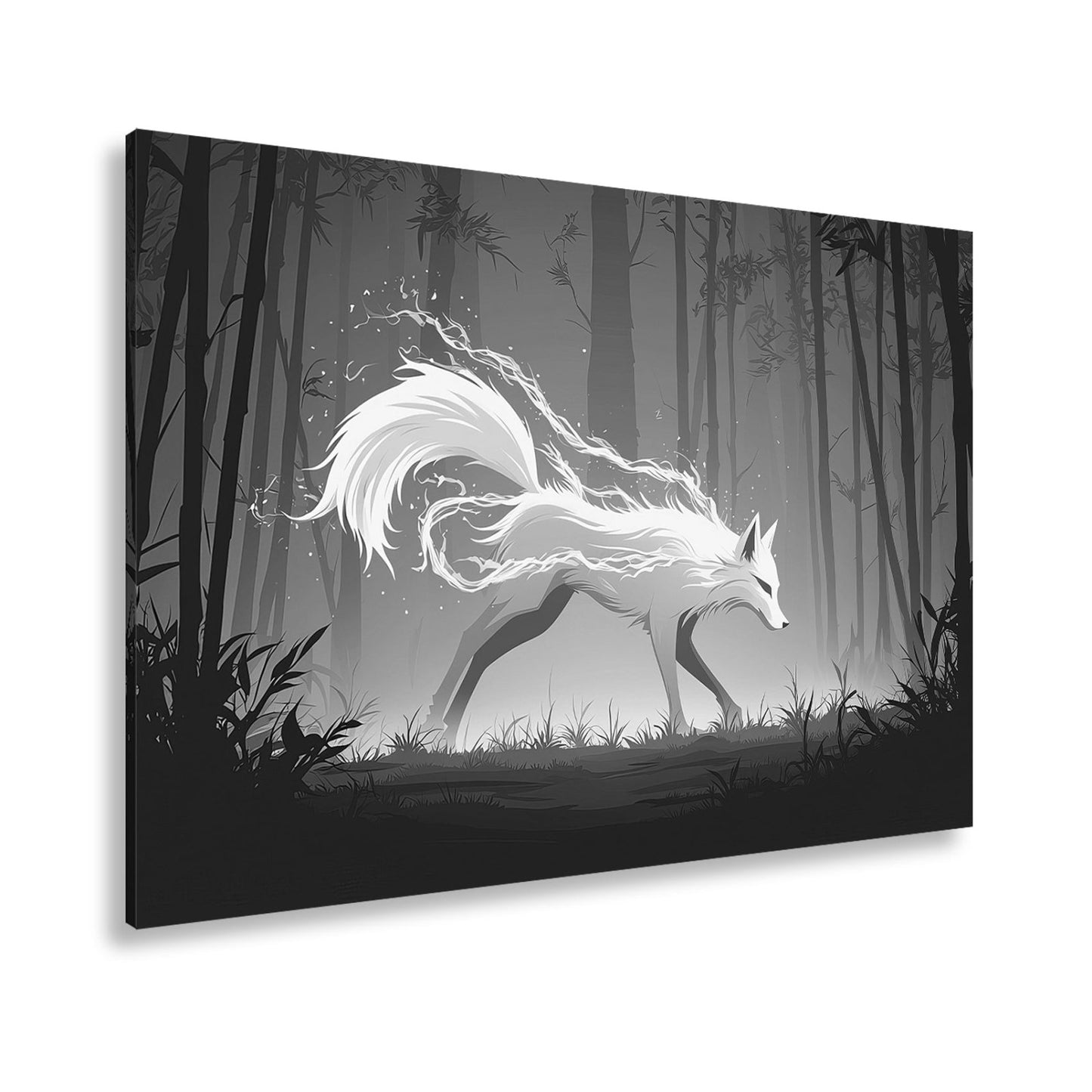 Leinwandbild Ein leuchtender Geistfuchs streift durch den stillen Wald. - deyoli