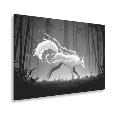 Leinwandbild Ein leuchtender Geistfuchs streift durch den stillen Wald. - deyoli