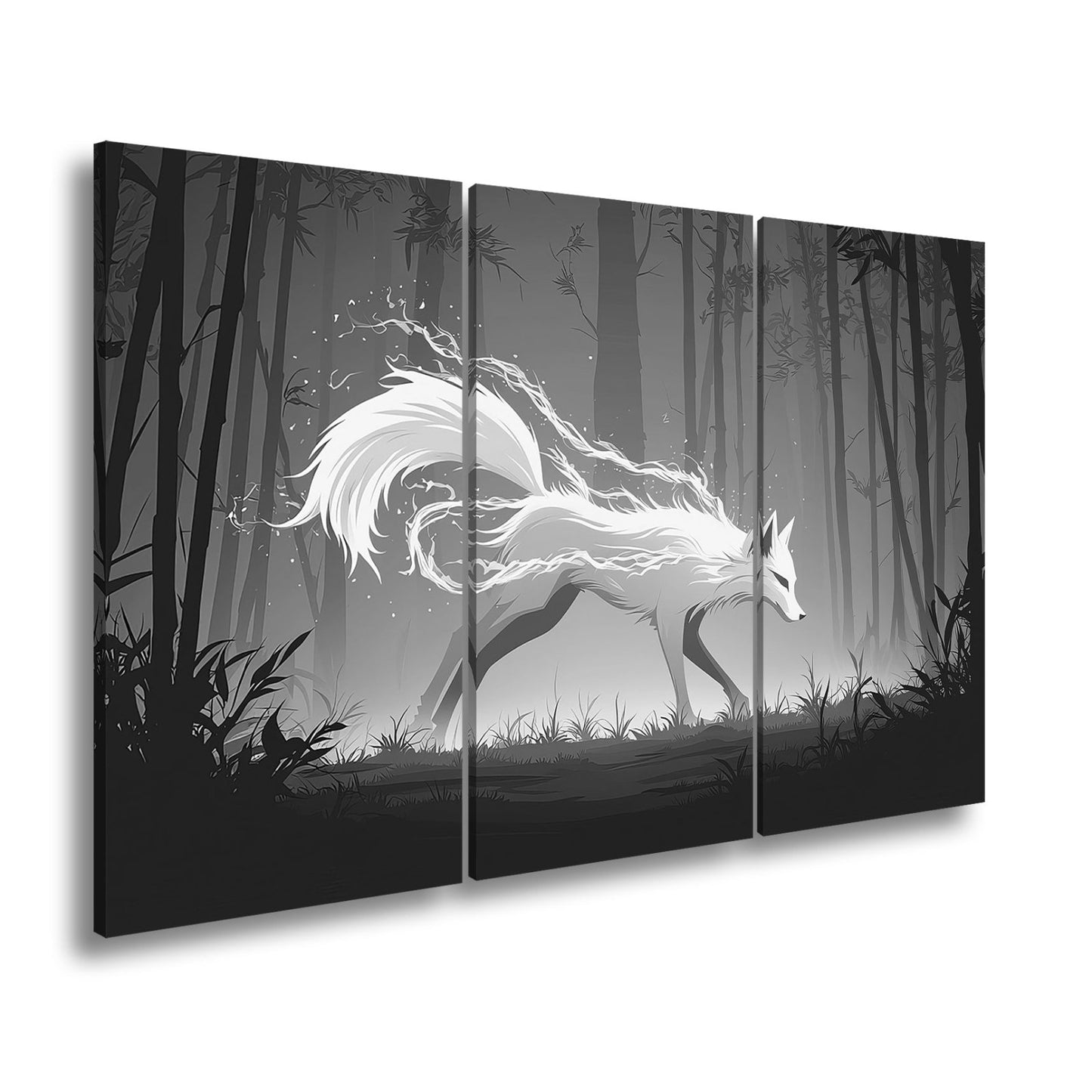 Leinwandbild Ein leuchtender Geistfuchs streift durch den stillen Wald. - deyoli