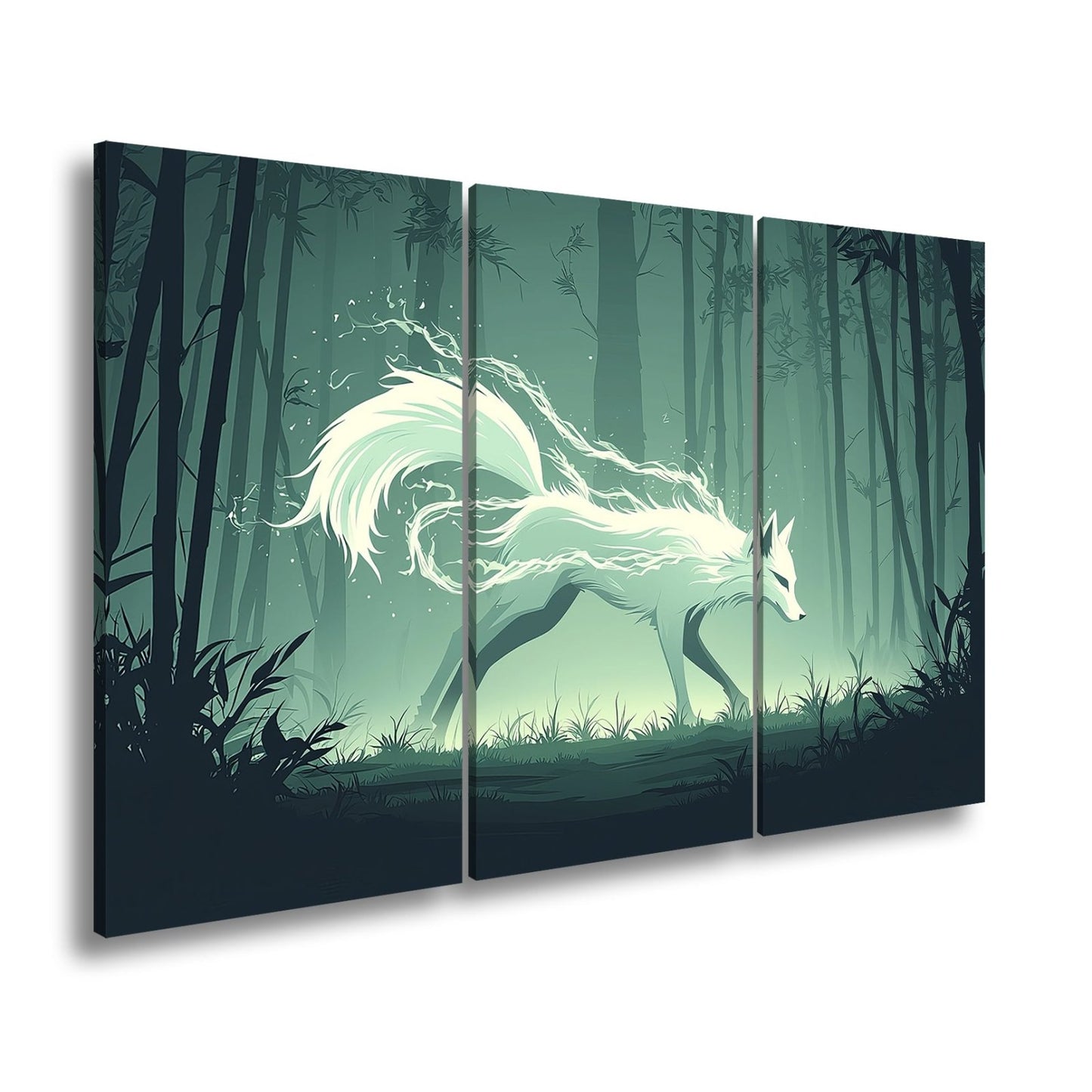Leinwandbild Ein leuchtender Geistfuchs streift durch den stillen Wald. - deyoli