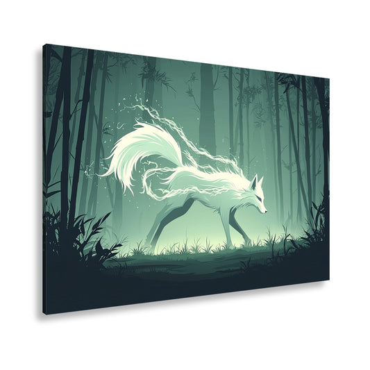 Leinwandbild Ein leuchtender Geistfuchs streift durch den stillen Wald. - deyoli