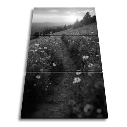 Leinwandbild Ein Pfad aus Licht durch ein Mohnblumenmeer im Abendgold. - deyoli