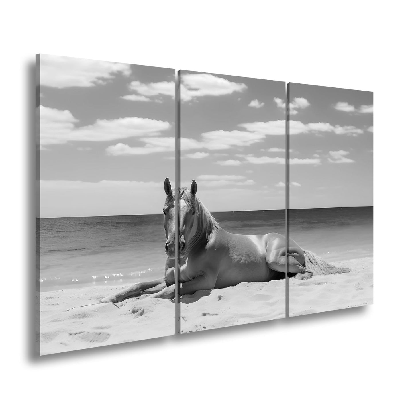 Leinwandbild Ein Pferd ruht am Meer – Gelassenheit in goldener Sonne - deyoli