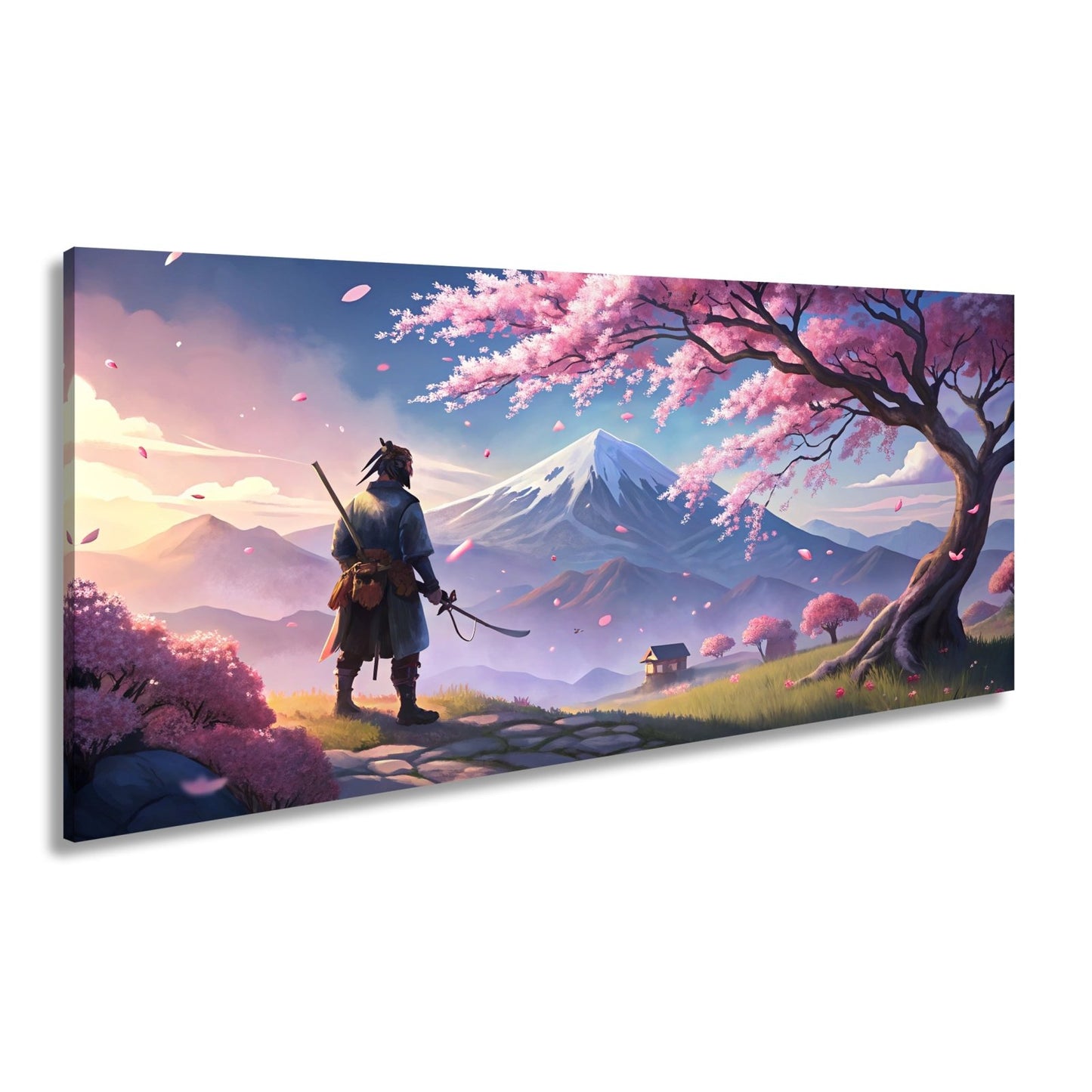 Leinwandbild Ein Samurai blickt auf Fuji - san, umhüllt von Blütenpracht. - deyoli