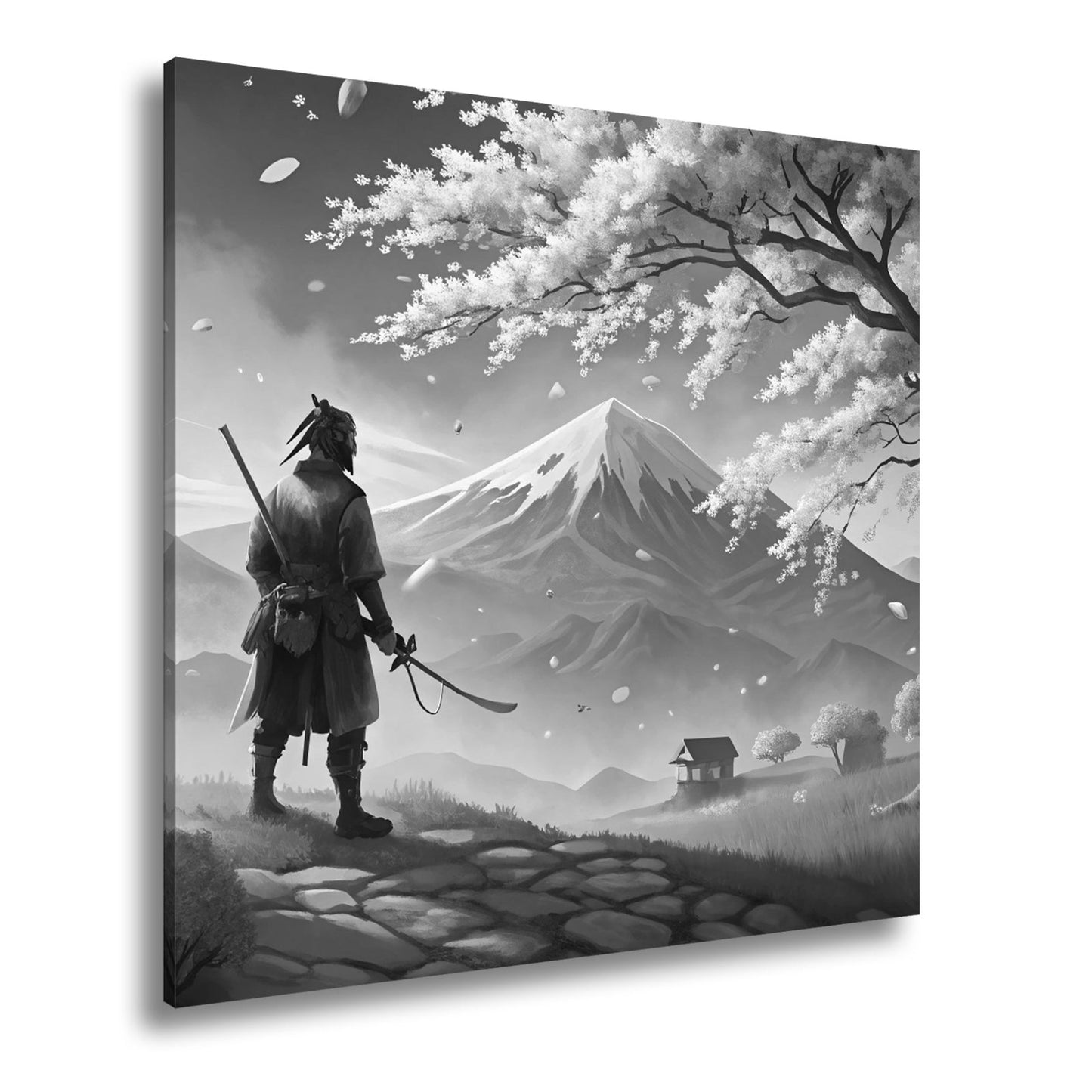 Leinwandbild Ein Samurai blickt auf Fuji - san, umhüllt von Blütenpracht. - deyoli