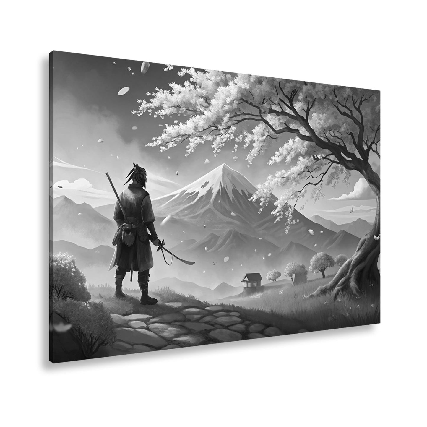 Leinwandbild Ein Samurai blickt auf Fuji - san, umhüllt von Blütenpracht. - deyoli