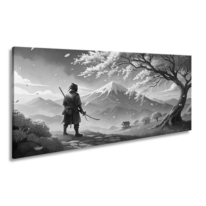 Leinwandbild Ein Samurai blickt auf Fuji - san, umhüllt von Blütenpracht. - deyoli