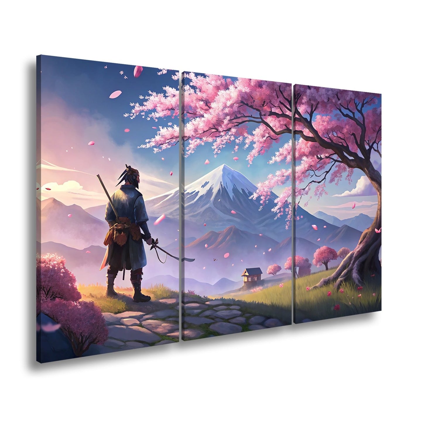 Leinwandbild Ein Samurai blickt auf Fuji - san, umhüllt von Blütenpracht. - deyoli