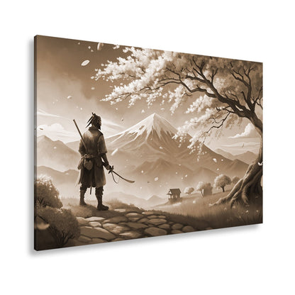 Leinwandbild Ein Samurai blickt auf Fuji - san, umhüllt von Blütenpracht. - deyoli