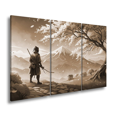 Leinwandbild Ein Samurai blickt auf Fuji - san, umhüllt von Blütenpracht. - deyoli