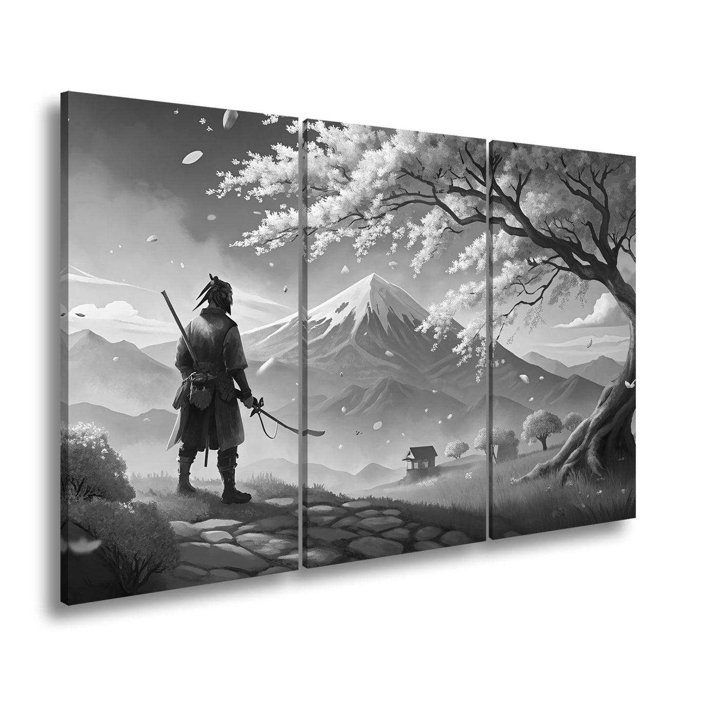 Leinwandbild Ein Samurai blickt auf Fuji - san, umhüllt von Blütenpracht. - deyoli