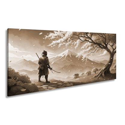 Leinwandbild Ein Samurai blickt auf Fuji - san, umhüllt von Blütenpracht. - deyoli
