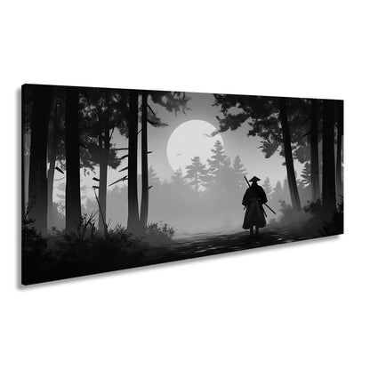 Leinwandbild Ein Samurai wandelt still dem Feuerball entgegen. - deyoli