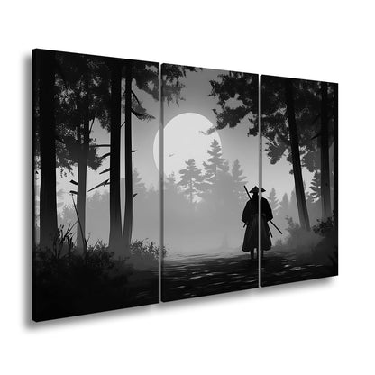 Leinwandbild Ein Samurai wandelt still dem Feuerball entgegen. - deyoli