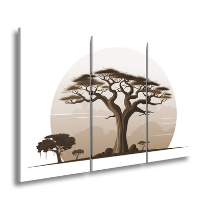 Leinwandbild Ein stilisierter Baum vor aufgehender Sonne der Savanne. - deyoli