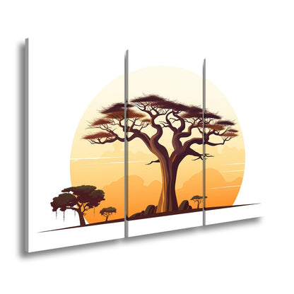 Leinwandbild Ein stilisierter Baum vor aufgehender Sonne der Savanne. - deyoli