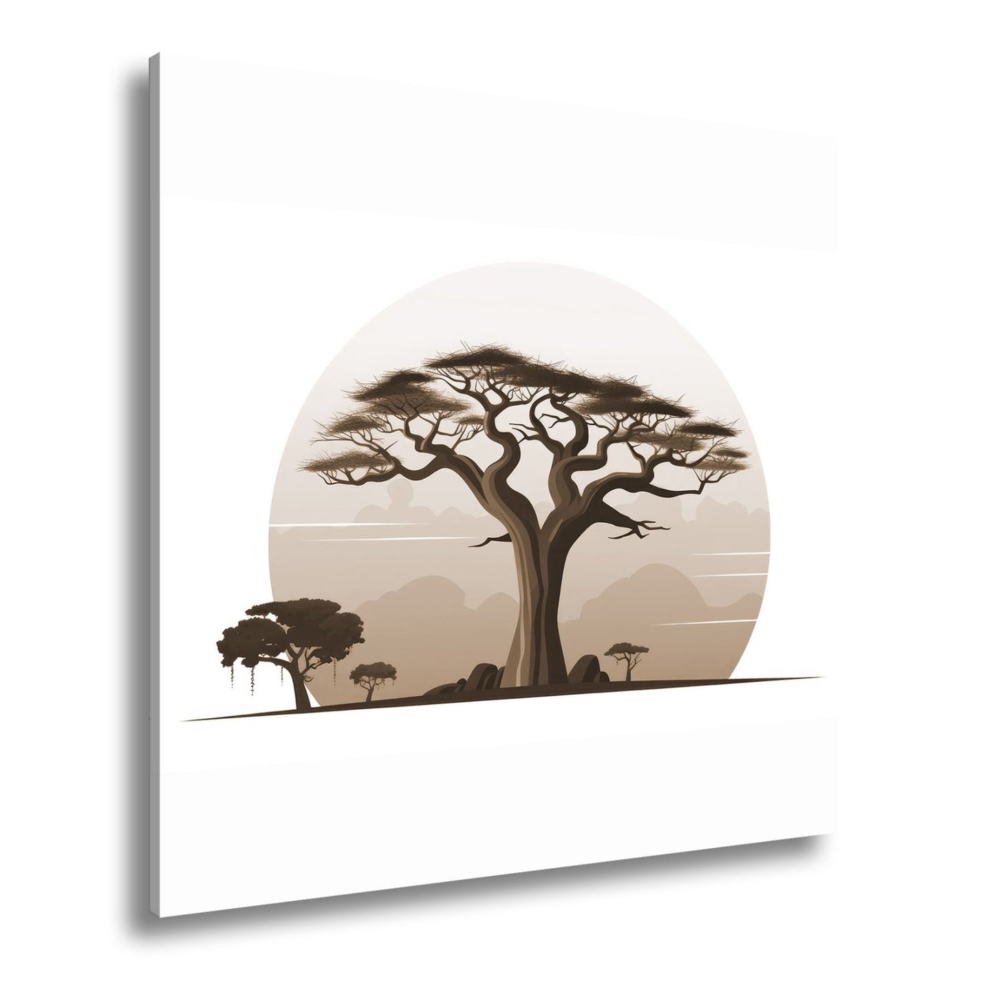 Leinwandbild Ein stilisierter Baum vor aufgehender Sonne der Savanne. - deyoli