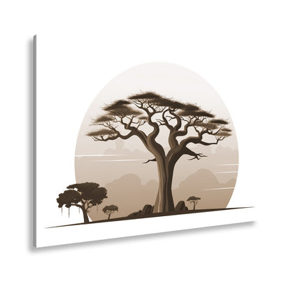 Leinwandbild Ein stilisierter Baum vor aufgehender Sonne der Savanne. - deyoli