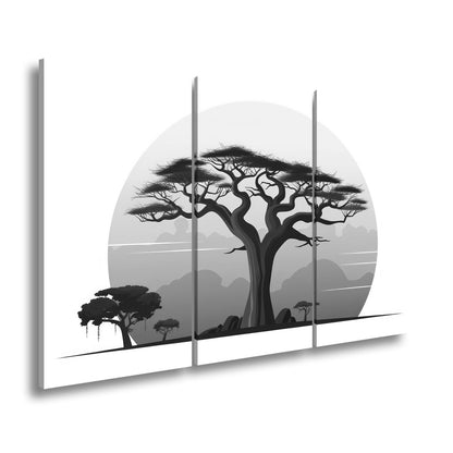 Leinwandbild Ein stilisierter Baum vor aufgehender Sonne der Savanne. - deyoli