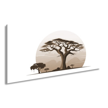 Leinwandbild Ein stilisierter Baum vor aufgehender Sonne der Savanne. - deyoli