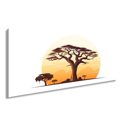 Leinwandbild Ein stilisierter Baum vor aufgehender Sonne der Savanne. - deyoli