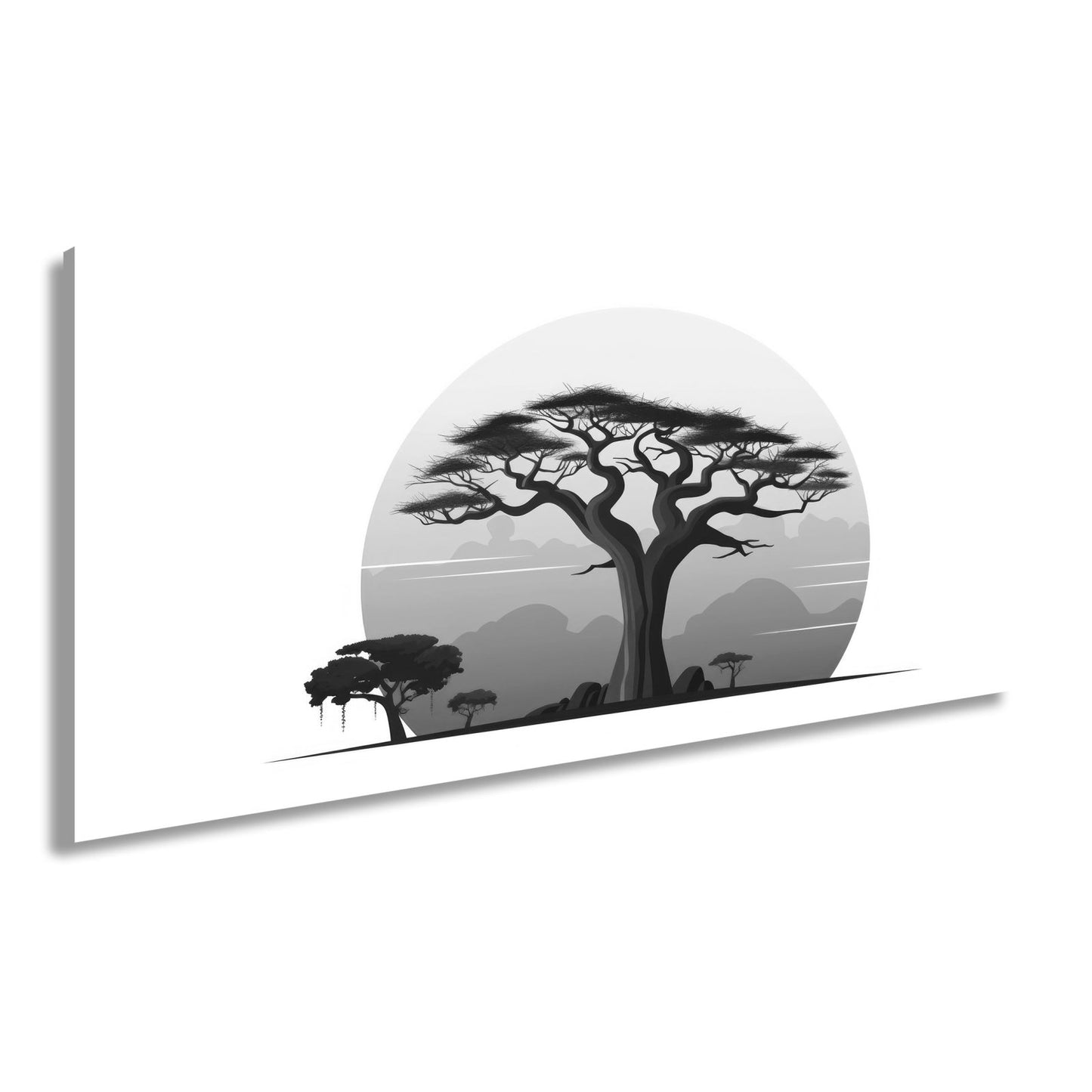 Leinwandbild Ein stilisierter Baum vor aufgehender Sonne der Savanne. - deyoli