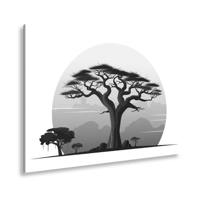 Leinwandbild Ein stilisierter Baum vor aufgehender Sonne der Savanne. - deyoli