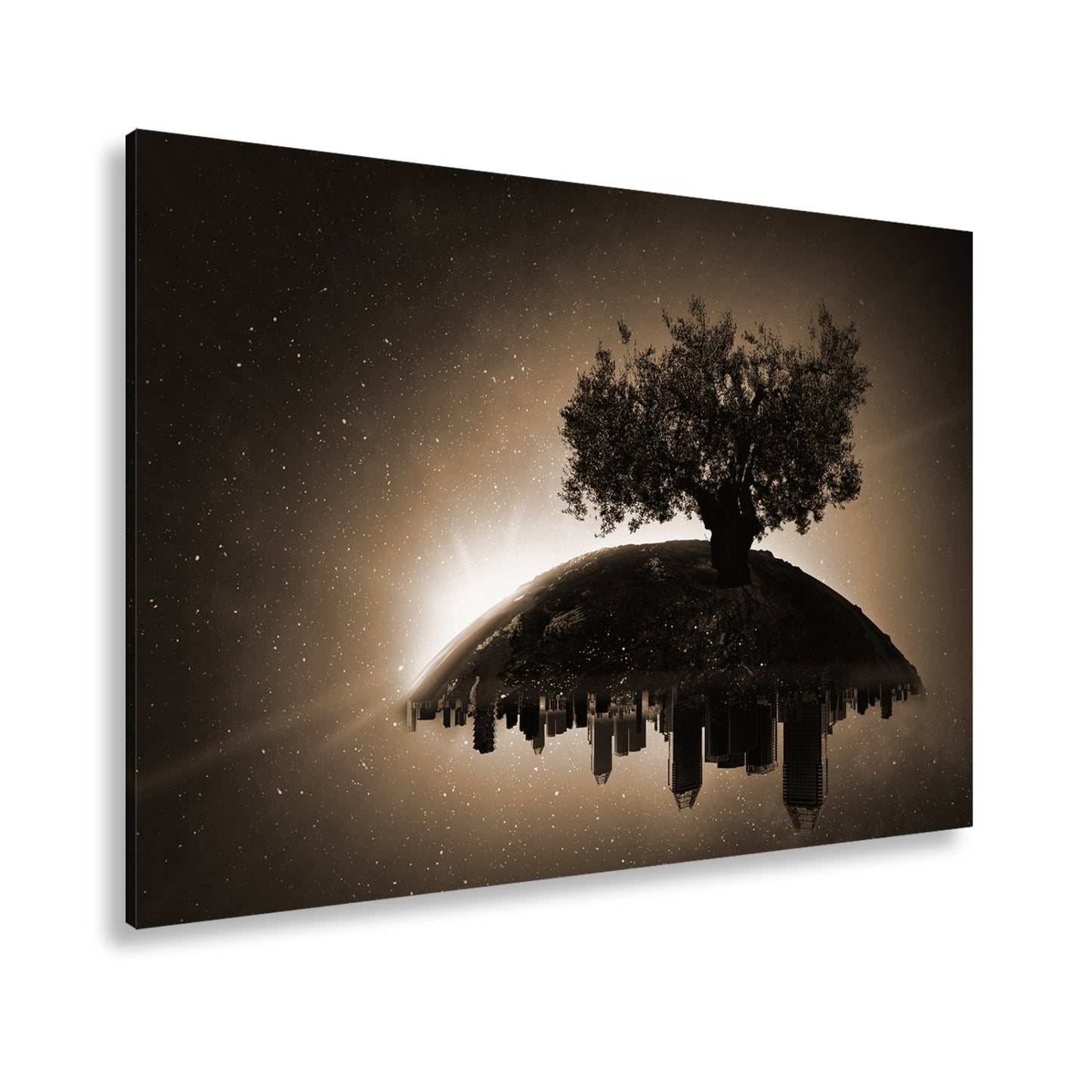 Leinwandbild Ein stiller Baum wacht über schlafende Städte. - deyoli