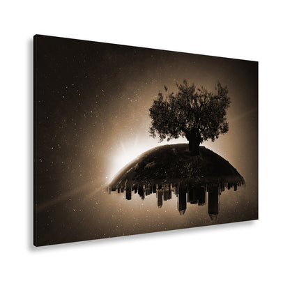 Leinwandbild Ein stiller Baum wacht über schlafende Städte. - deyoli