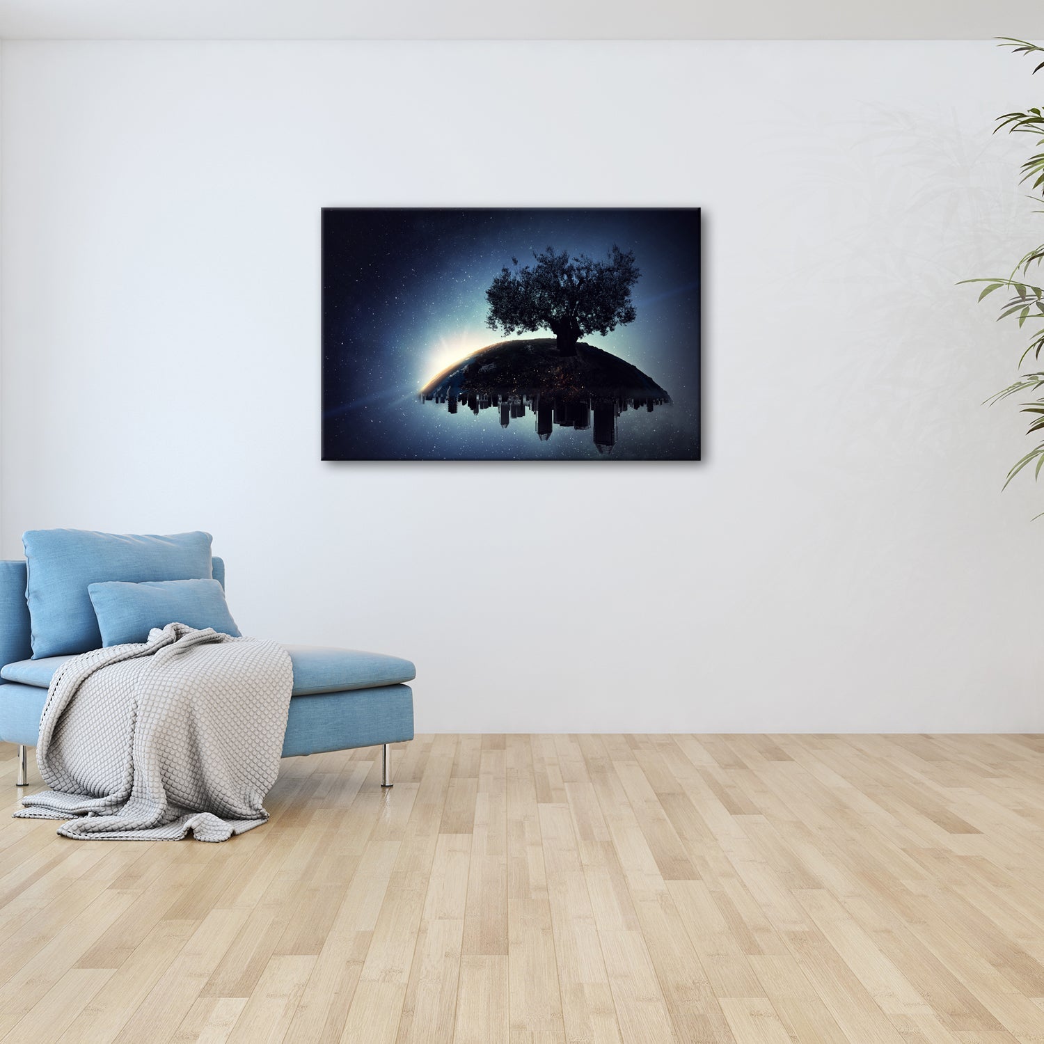 Leinwandbild Ein stiller Baum wacht über schlafende Städte. - deyoli