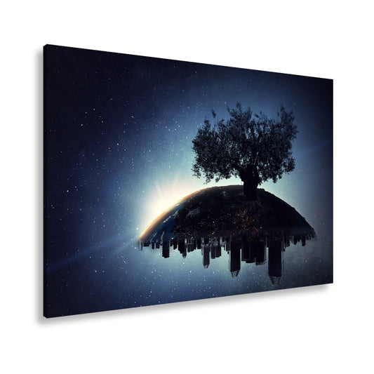 Leinwandbild Ein stiller Baum wacht über schlafende Städte. - deyoli