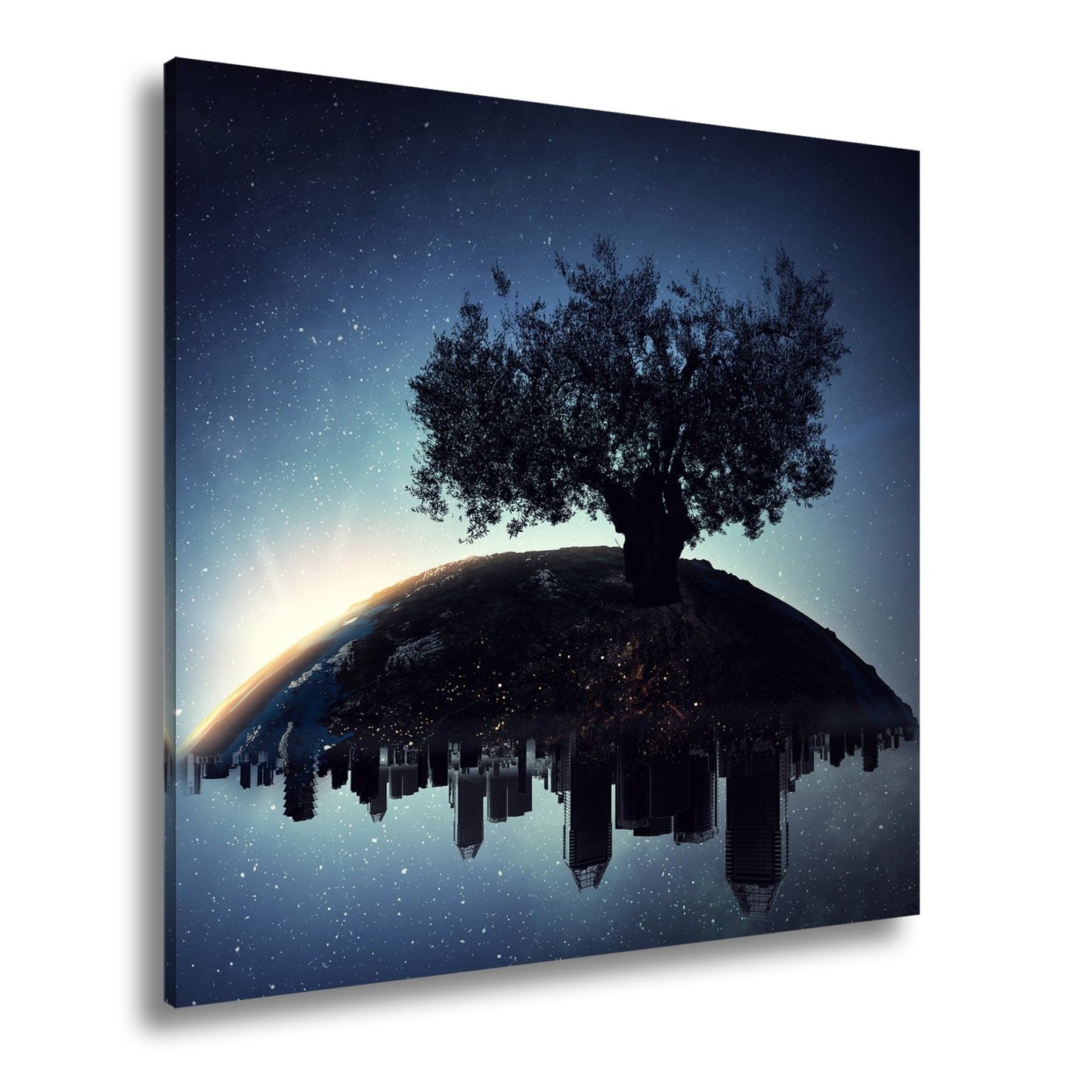 Leinwandbild Ein stiller Baum wacht über schlafende Städte. - deyoli