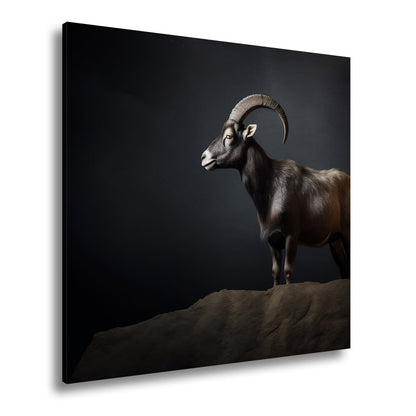 Leinwandbild Ein stolzer Steinbock steht still im dramatischen Licht. - deyoli