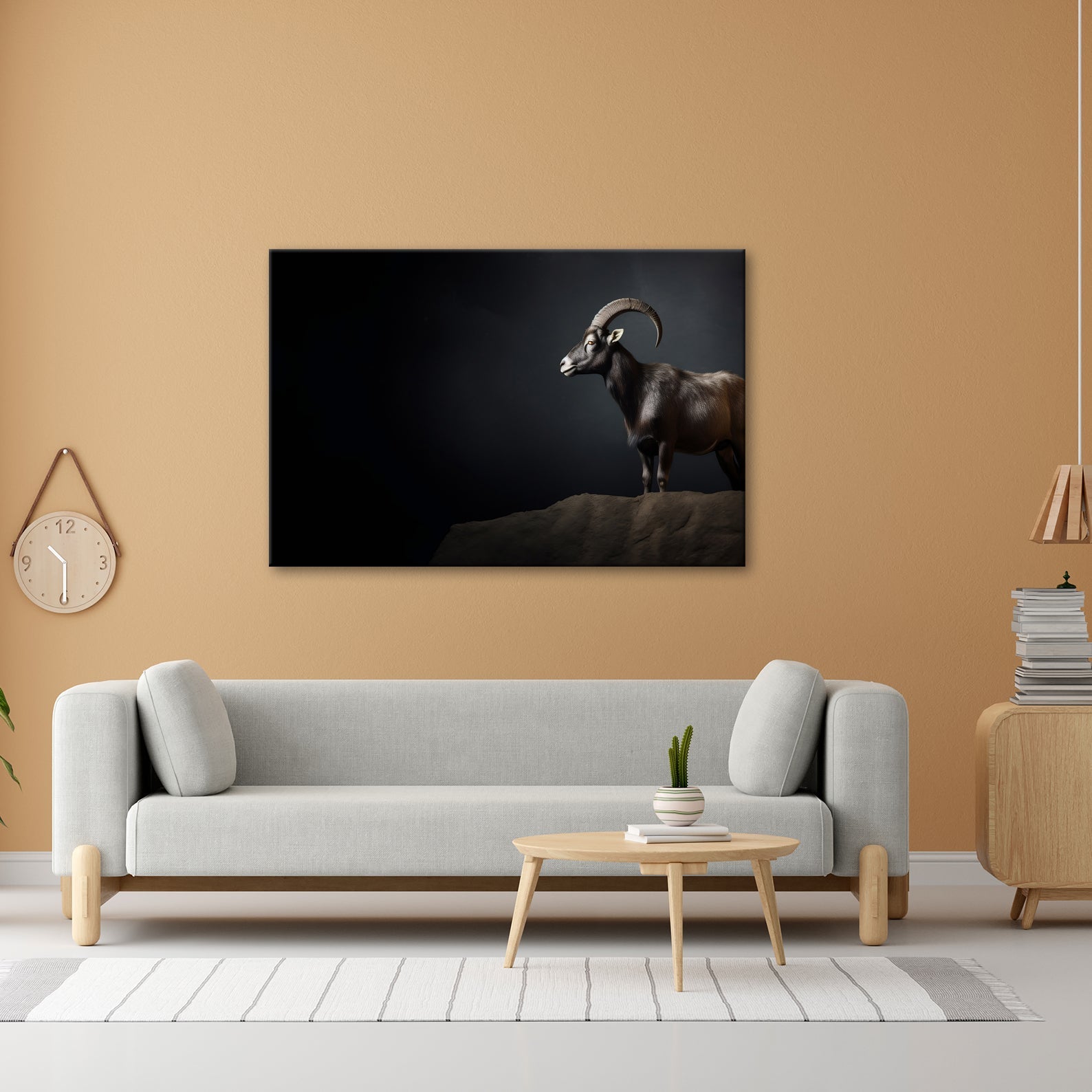 Leinwandbild Ein stolzer Steinbock steht still im dramatischen Licht. - deyoli