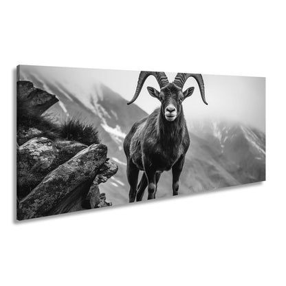 Leinwandbild Ein stolzer Steinbock vor majestätischer Bergkulisse. - deyoli
