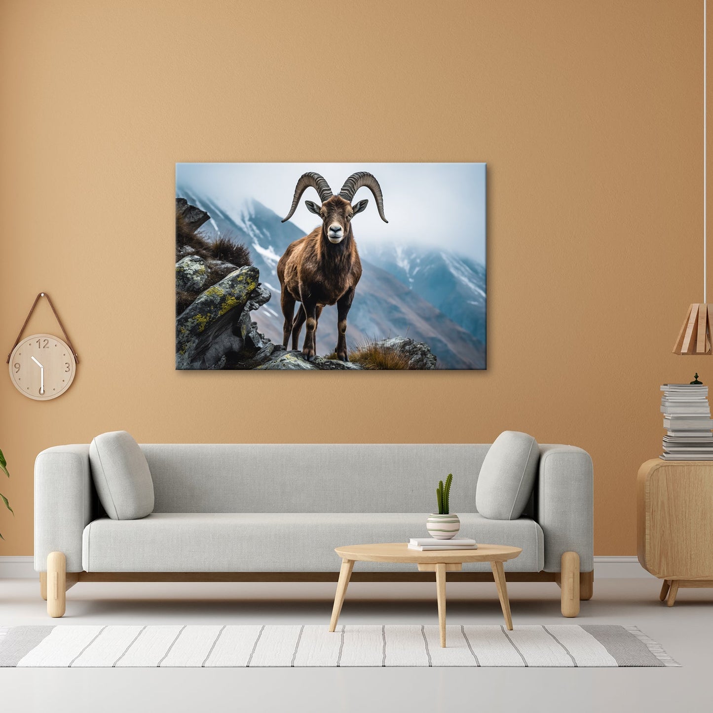 Leinwandbild Ein stolzer Steinbock vor majestätischer Bergkulisse. - deyoli