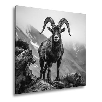 Leinwandbild Ein stolzer Steinbock vor majestätischer Bergkulisse. - deyoli